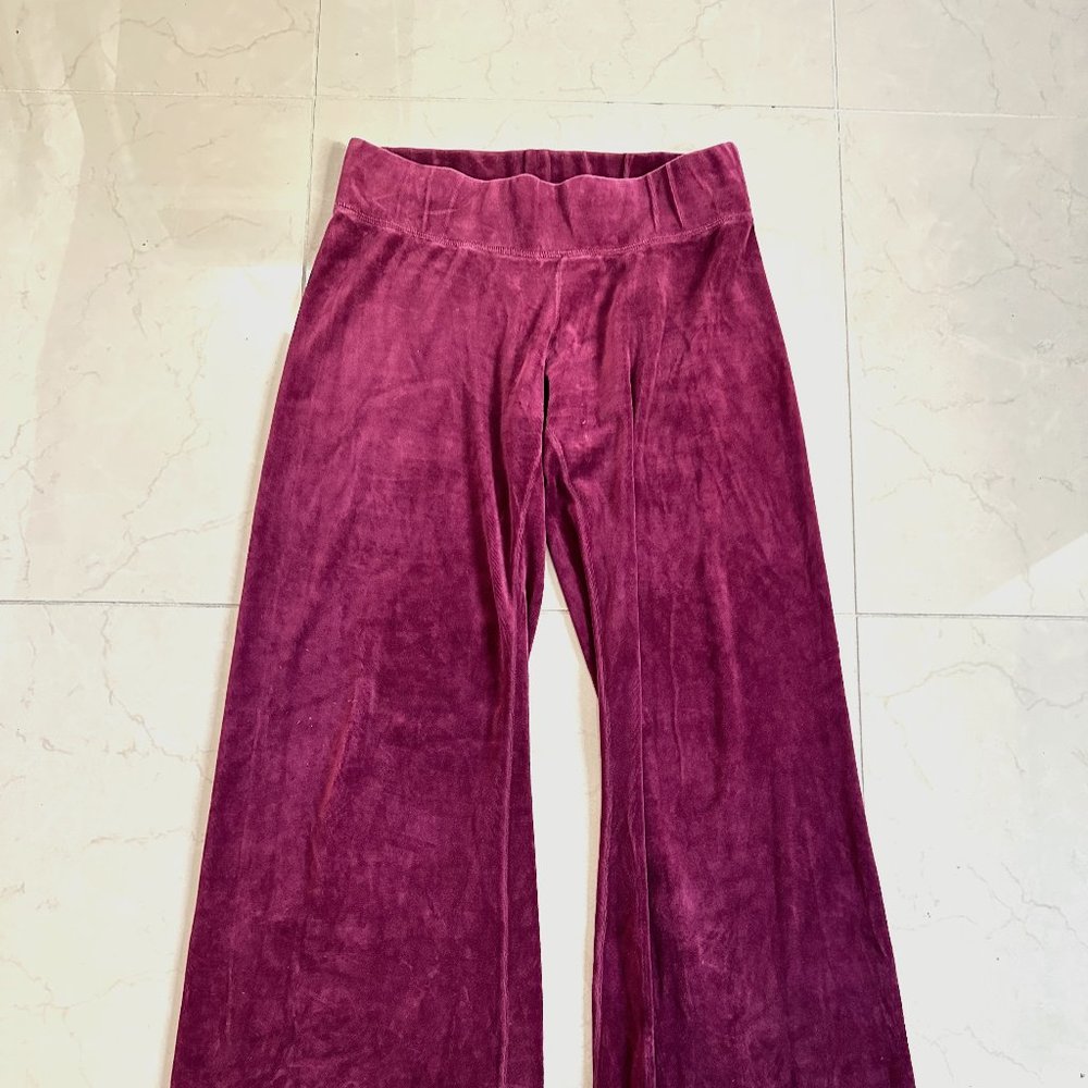 JUICY COUTURE burgundy velour wide leg sweatpants